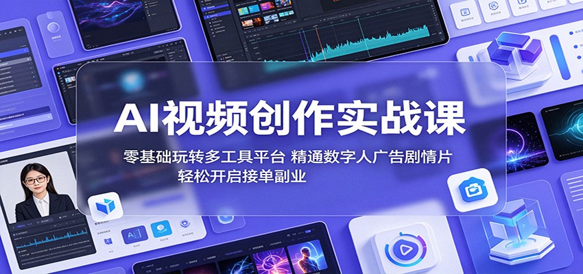 AI视频创作实战课：零基础玩转多工具平台，精通数字人广告、剧情片，轻松开启接单副业-研习库