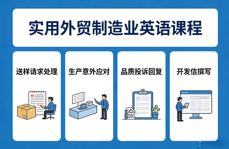 实用外贸制造业英语课程，教你专业处理送样请求、应对生产意外、回复品质投诉、撰写开发信等-研习库