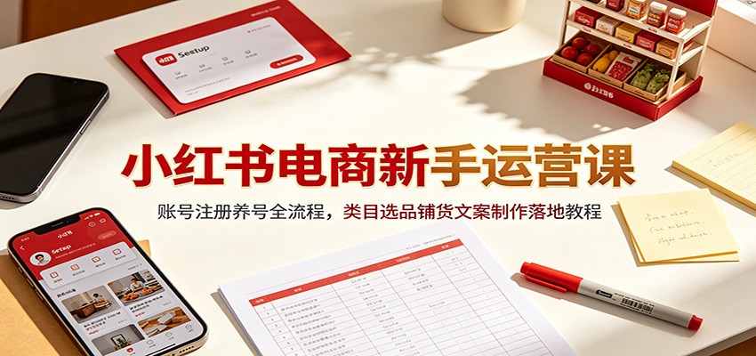 小红书电商新手运营课:账号注册养号全流程,类目选品铺货文案制作落地教程-研习库