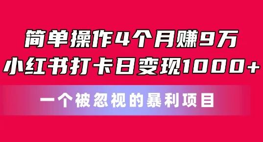 简单操作4个月赚9w，小红书打卡日变现1k，一个被忽视的暴力项目【揭秘】-研习库