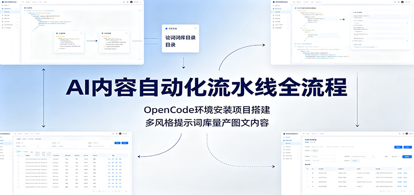 AI内容自动化流水线全流程:OpenCode环境安装项目搭建,多风格提示词库量产图文内容-研习库