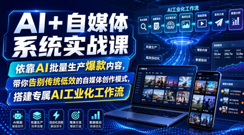 AI+自媒体系统实战课,依靠AI批量生产爆款内容,带你告别传统低效的自媒体创作模式,搭建专属AI工业化工作流-研习库