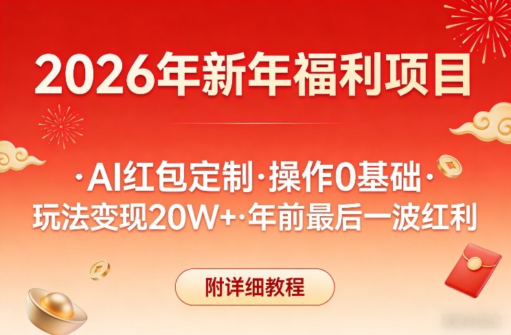 新年福利项目，AI红包定制，操作0基础，玩法变现20W+年前最后一波红利，附详细教程-研习库