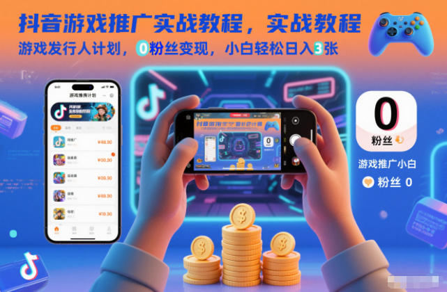 抖音游戏推广实战教程,游戏发行人计划,0粉丝变现,小白轻松日入3张-研习库