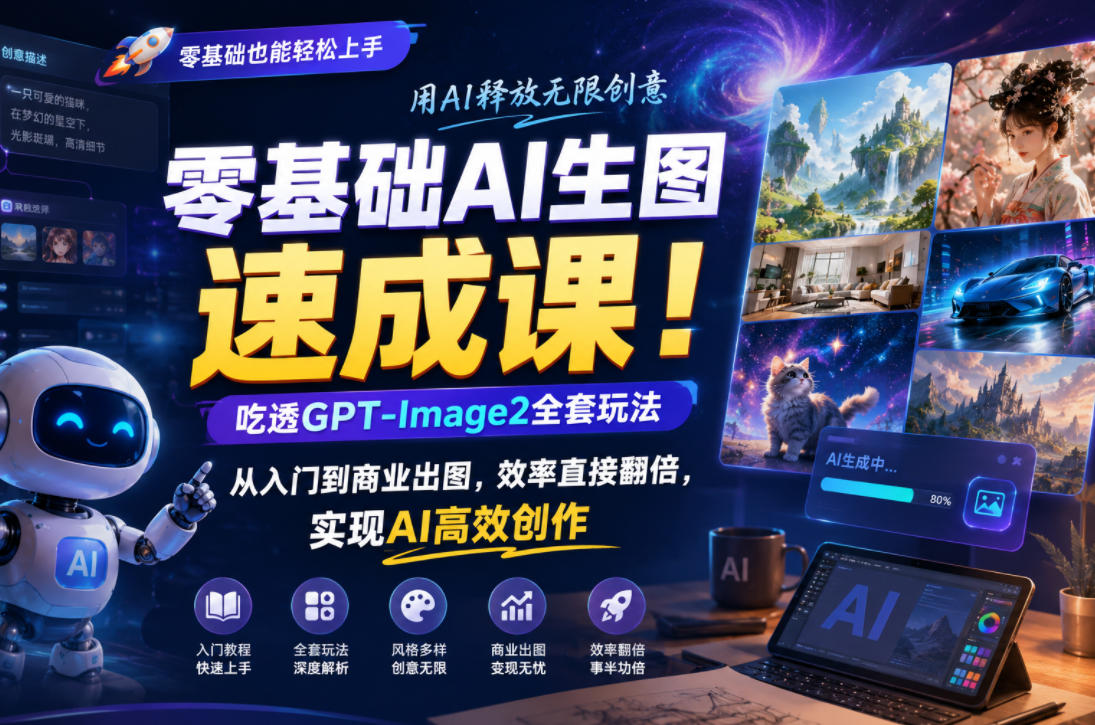 零基础AI生图速成课!吃透GPT-Image2全套玩法,从入门到商业出图,效率直接翻倍,实现AI高效创作-研习库