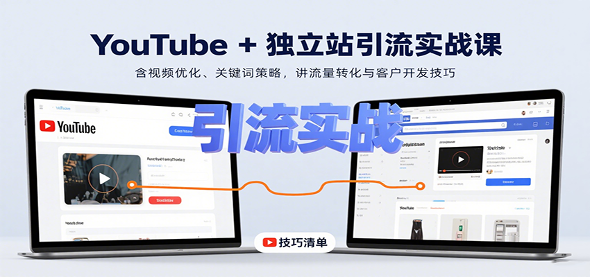YouTube+独立站引流实战课:含视频优化、关键词策略,讲流量转化与客户开发技巧-研习库