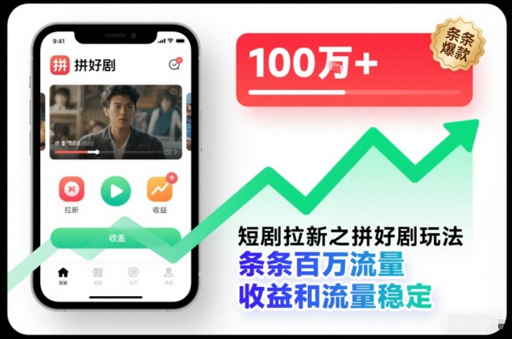 短剧拉新之拼好剧玩法，条条百万流量，收益和流量稳定-研习库