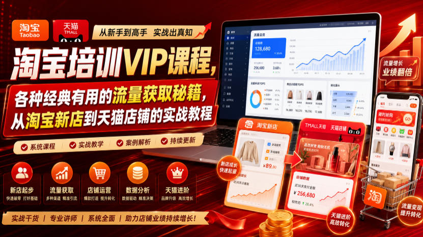 淘宝培训VIP课程,各种经典有用的流量获取秘籍,从淘宝新店到天猫店铺的实战教程(更新7月)-研习库