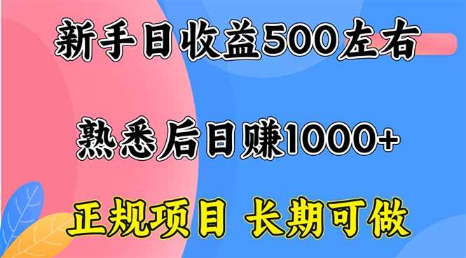 (16132期)新手日收益500+ 正规项目 长期可做-研习库