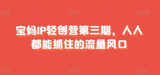 宝妈IP轻创营第三期,人人都能抓住的流量风口-研习库