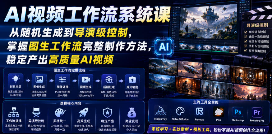 AI视频工作流系统课，从随机生成到导演级控制，掌握图生工作流完整制作方法，稳定产出高质量AI视频-研习库
