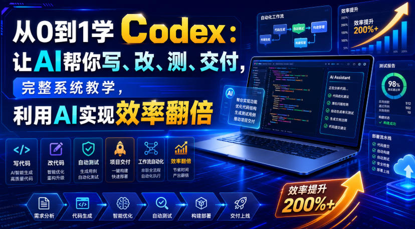 从0到1学Codex:让AI帮你写、改、测、交付,完整系统教学,利用AI实现效率翻倍-研习库