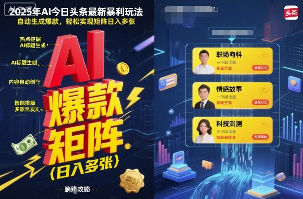 2025年AI今日头条最新暴利玩法,自动生成爆款,轻松实现矩阵日入多张-研习库