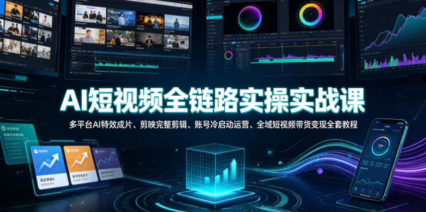 AI短视频全链路实操实战课|多平台AI特效成片、剪映完整剪辑、账号冷启动运营、全域短视频带货变现全套教程-研习库