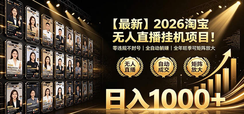 最新2026淘宝无人直播挂机项目!零违规不封号,全自动躺赚,日入1000+-研习库