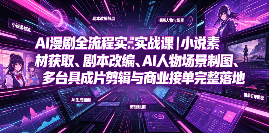 AI漫剧全流程实战课|小说素材获取、剧本改编、AI人物场景制图、多工具成片剪辑、平台付费变现与商业接单完整落地-研习库