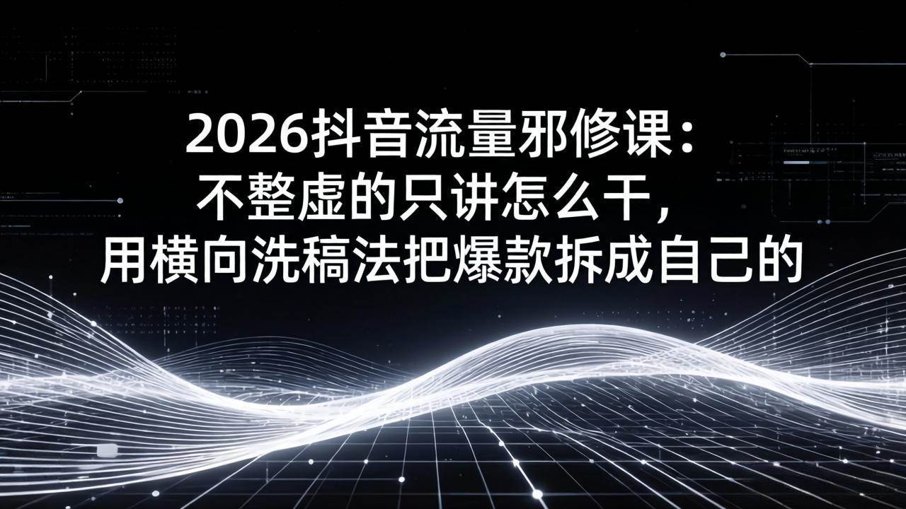 （17725期）2026抖音流量邪修课：不整虚的只讲怎么干，用横向洗稿法把爆款拆成自己的-研习库