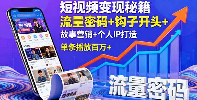 图片[1]-（16079期）短视频变现秘籍，流量密码+钩子开头+故事营销+个人IP打造，单条播放百万+-研习库