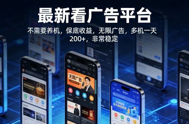 最新看广告平台,不需要养机,保底收益,无限广告,多机一天200+,非常稳定【揭秘】-研习库