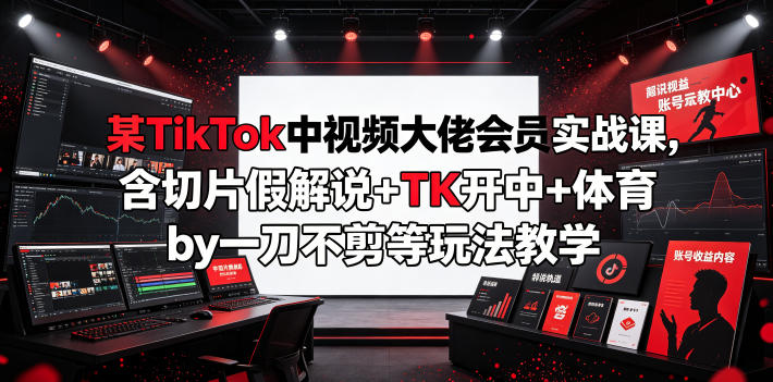 某TikTok中视频大佬会员实战课，含切片假解说+TK开中+体育by一刀不剪等玩法教学-研习库