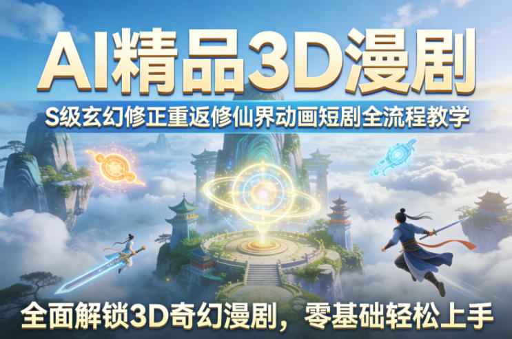 AI精品3D漫剧S级玄幻修正重返修仙界动画短剧全流程教学，全面解锁3D奇幻漫剧，零基础轻松上手-研习库