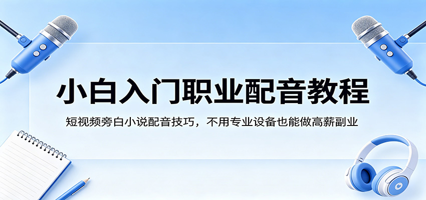 小白入门职业配音教程，短视频旁白小说配音技巧，不用专业设备也能做高薪副业-研习库