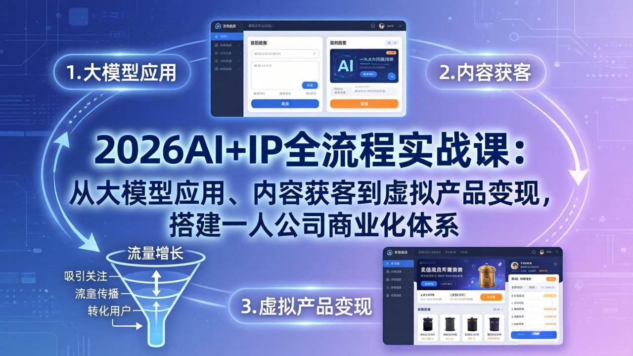 （17863期）2026AI+IP全流程实战课：从大模型应用、内容获客到虚拟产品变现，搭建一人公司商业化体系-研习库