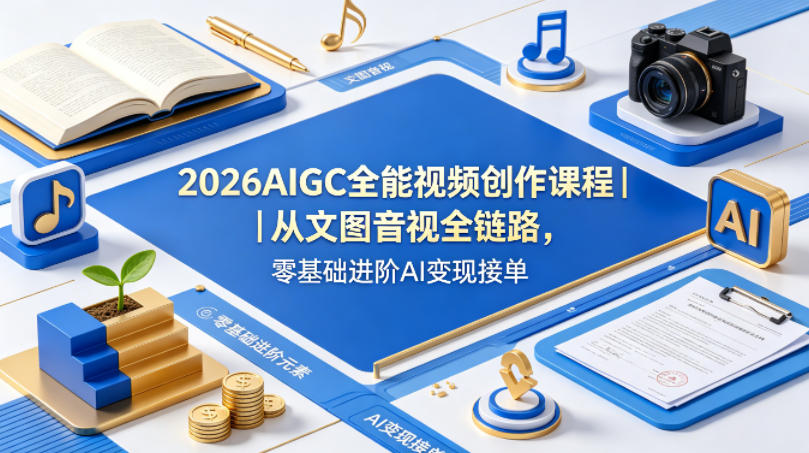 2026AIGC全能视频创作课程｜从文图音视全链路，零基础进阶AI变现接单-研习库