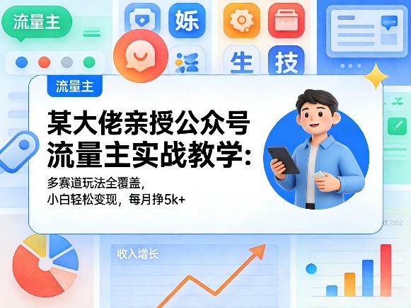 某大佬亲授公众号流量主实战教学：多赛道玩法全覆盖，小白轻松变现，每月多挣5k+-研习库