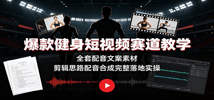 爆款健身短视频赛道教学:全套配音文案素材,剪辑思路配音合成完整落地实操-研习库