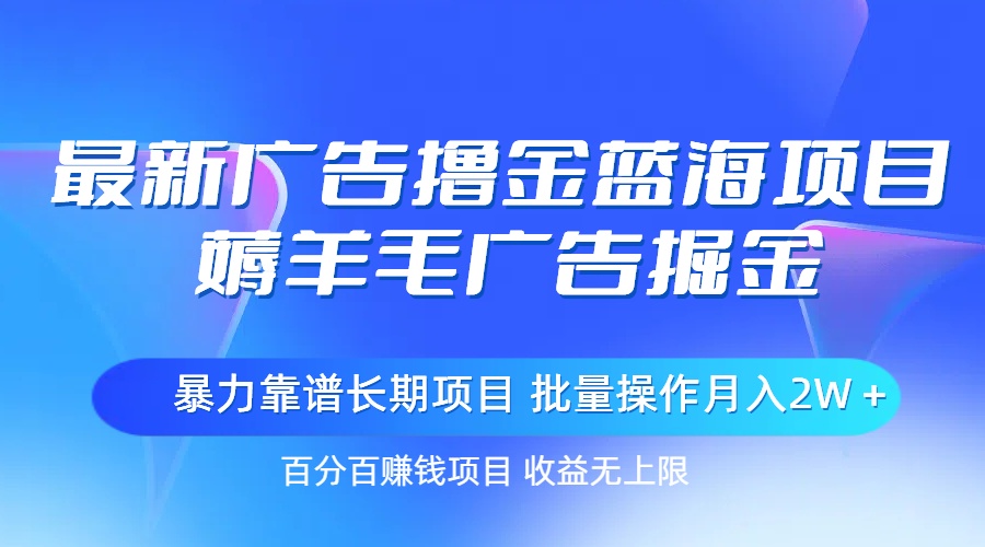 (11193期)最新广告撸金蓝海项目,薅羊毛广告掘金 长期项目 批量操作月入2W+-研习库