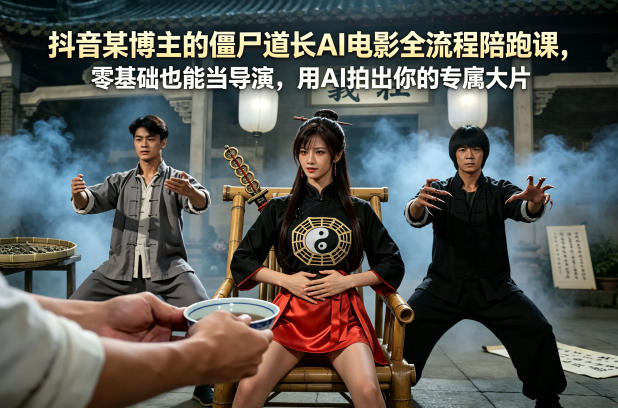 抖音某博主的僵尸道长AI电影全流程陪跑课，零基础也能当导演，用AI拍出你的专属大片-研习库
