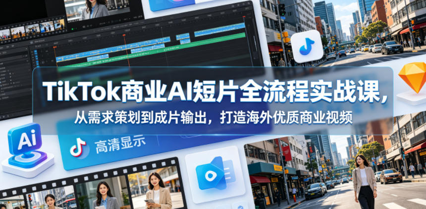 TikTok商业AI短片全流程实战课，从需求策划到成片输出，打造海外优质商业视频-研习库