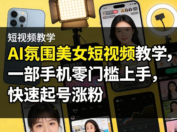 AI氛围美女短视频教学，一部手机零门槛上手，快速起号涨粉-研习库