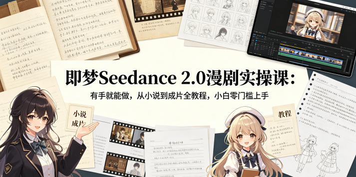 即梦Seedance 2.0漫剧实操课:有手就能做,从小说到成片全教程,小白零门槛上手-研习库