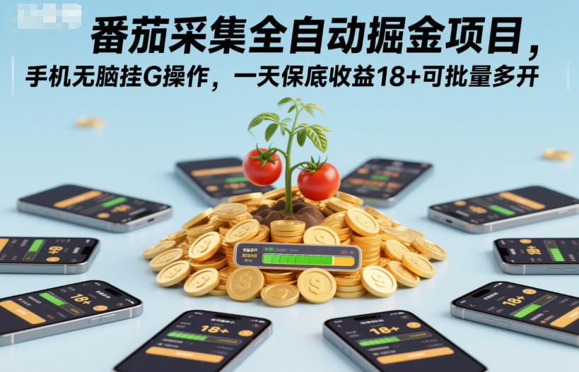 番茄采集全自动掘金项目,手机无脑挂G操作,一天保底收益18+可批量多开【揭秘】-研习库