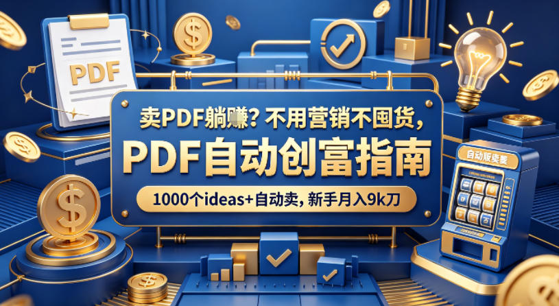 卖PDF躺賺？不用营销不囤货，PDF自动创富指南，1000个ideas+自动卖，新手月入9k刀【原创双语字幕】-研习库