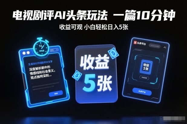 电视剧评AI头条玩法,一篇10分钟,收益可观,小白轻松日入5张+【独家】-研习库