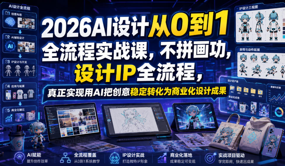 2026AI设计从0到1全流程实战课,不拼画功,设计IP全流程,真正实现用AI把创意稳定转化为商业化设计成果-研习库