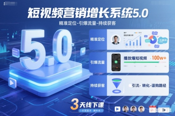 短视频营销增长系统5.0，精准定位-引爆流量-持续获客，3天线下课（音频+图片）-研习库