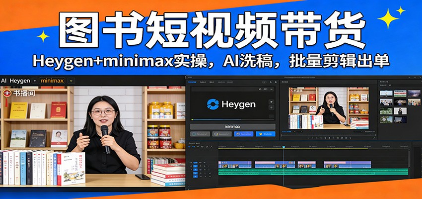 图书短视频带货：Heygen+minimax实操，AI洗稿 ，批量剪辑出单-研习库