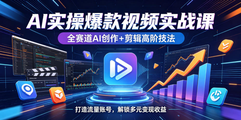 AI实操爆款视频实战课，全赛道AI创作+剪辑高阶技法，打造流量账号，解锁多元变现收益-研习库