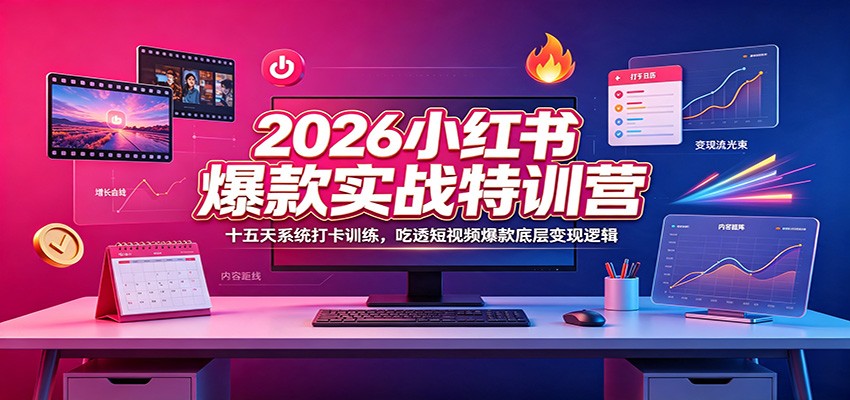 2026小红书爆款实战特训营：十五天系统打卡训练，吃透短视频爆款底层变现逻辑-研习库