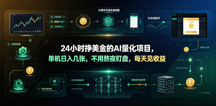 24小时挣美金的AI量化项目，单机日入几十美刀，不用熬夜盯盘，每天见收益【揭秘】-研习库
