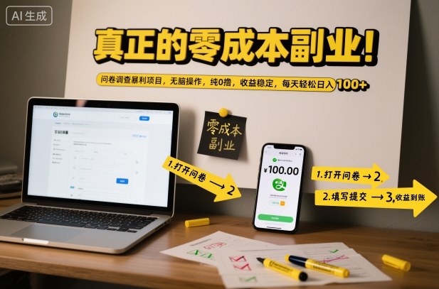 真正的零成本副业!问卷调查暴利项目,无脑操作,纯0撸,收益稳定,每天轻松日入100+【揭秘】-研习库