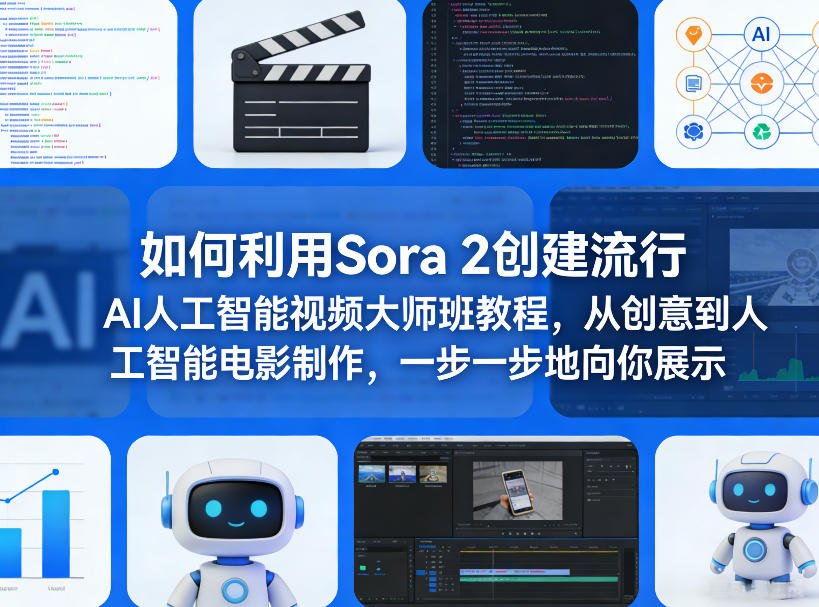 如何利用Sora 2创建流行AI人工智能视频大师班教程，从创意到人工智能电影制作，一步一步地向你展示-研习库