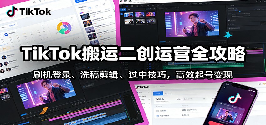 TikTok搬运二创运营全攻略:刷机登录、洗稿剪辑 、过中技巧,高效起号变现-研习库