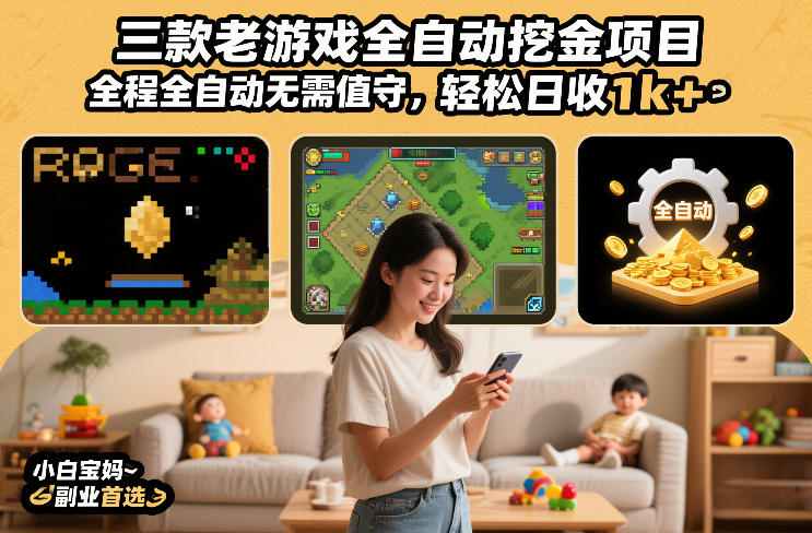 三款老游戏全自动挖金项目,全程全自动无需值守,轻松日收1k+,小白宝妈副业首选【揭秘】 三款老游戏全自动挖金项目,全程全自动无需值守,轻松日收1k+,小白宝妈副业首选【揭秘】