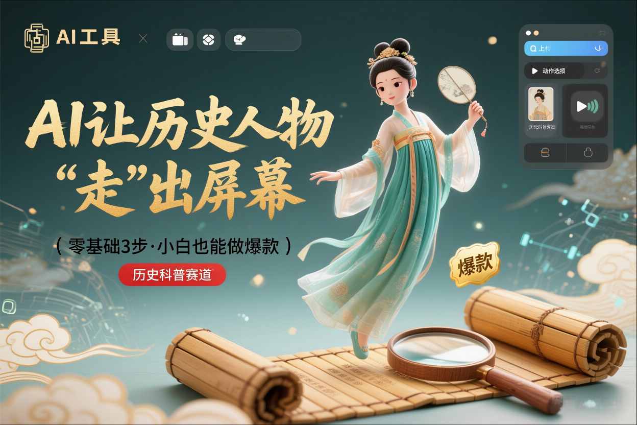 零基础3步搞定：让历史人物“走”出屏幕的AI教程，小白也能做出爆款(历史科普赛道)-研习库