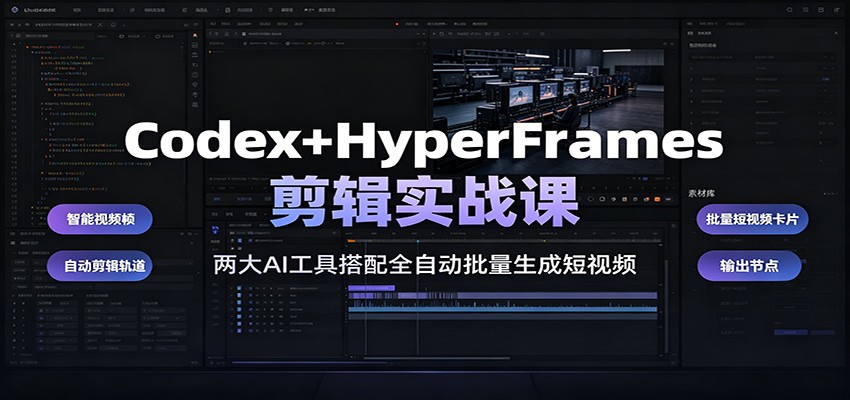 Codex+HyperFrames剪辑实战课:两大AI工具搭配全自动批量生成短视频-研习库